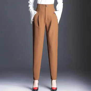  Дамски панталон в корейски стил Пролет Лято с висока талия, Нови Директни Тънки джобове, копчета, Модерни Елегантни, ежедневни панталони