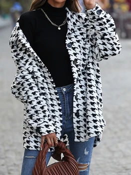  Дамски фланелен якета, ежедневни риза в клетка с дълъг ръкав и копчета палто Оверсайз