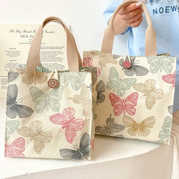  Чанта за обяд с розови цветя модел и пеперуди, богат на функции термосумка-тоут, модни елегантна чанта унисекс