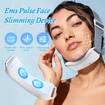  Устройство за отслабване лице Ems Pulse, средство за премахване на двойна брадичка, за отслабване на лицето V-образна форма, масажор за лице с вибрационным горещ компрес