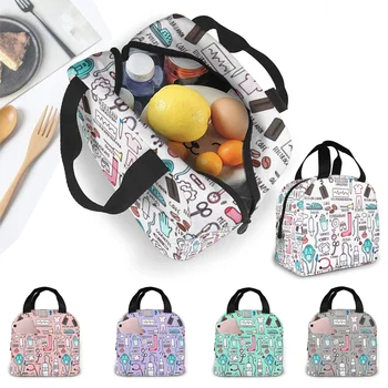  Преносима чанта медицински сестри, изолирани чанти за обяд, женствена чанта за хранене с хубав принтом медицински сестри, чанта-хладилник, чанта за Bento за деца, чанта за обяд